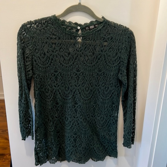 Zara green lace top. Size M. - Picture 1 of 2